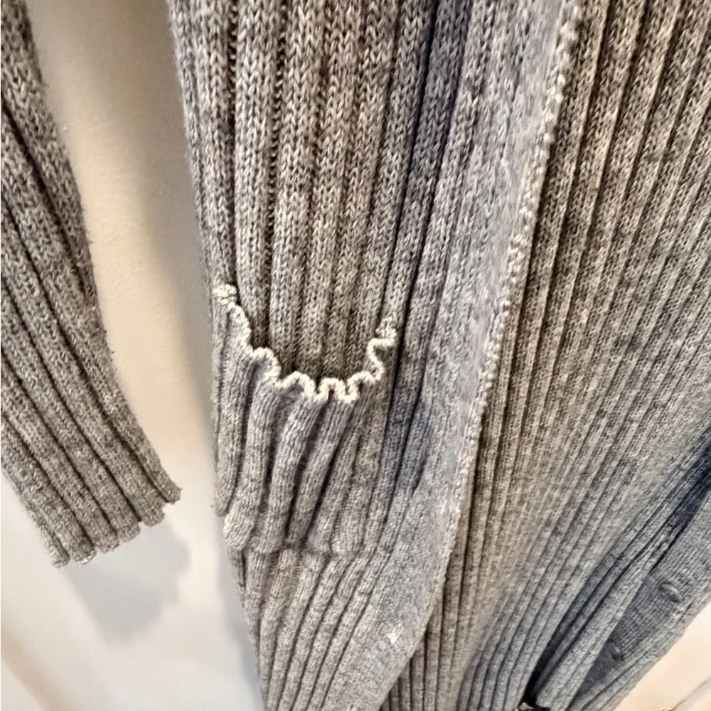 Mossimo Women Longline Ribbed Duster Cardigan Gray Open Front Sweater Pockets S